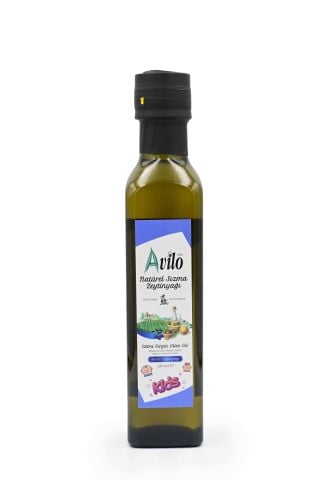 250 ML Avilo Kids Çocuk ve Bebekler için Soğuk Sıkım Natürel Sızma Zeytinyağı - Marasca Koyu Renk Şişe