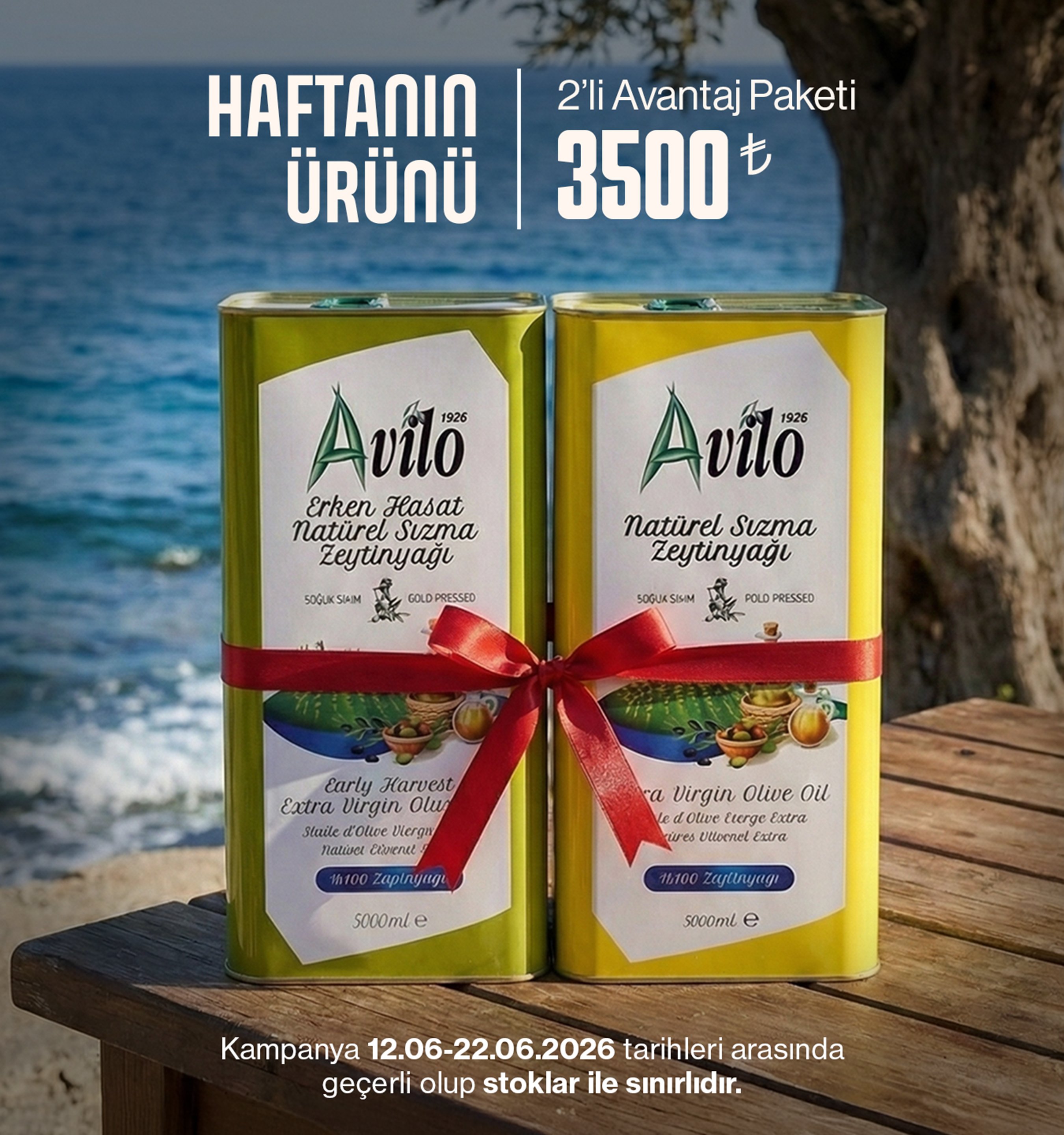 Lezzet Paketi - 5 Lt Avilo Erken Hasat Soğuk Sıkım Natürel Sızma Zeytinyağı + 5 Lt Avilo Soğuk Sıkım Natürel Sızma Zeytinyağı