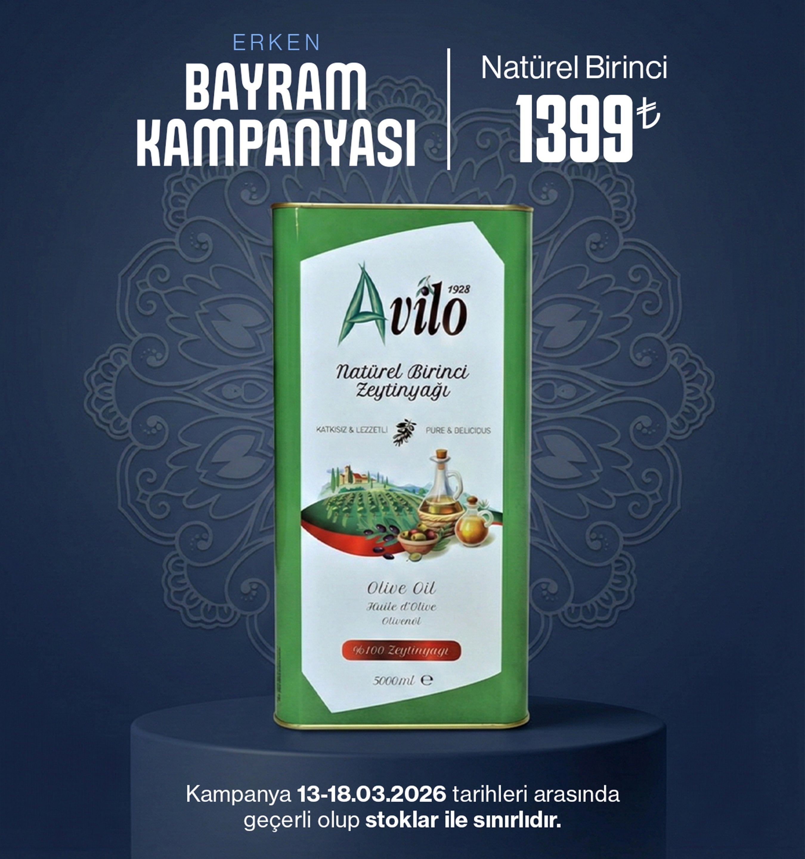 5 Lt Avilo Soğuk Sıkım Natürel Birinci Zeytinyağı - 2'li Avantaj Paketi 2025-2026