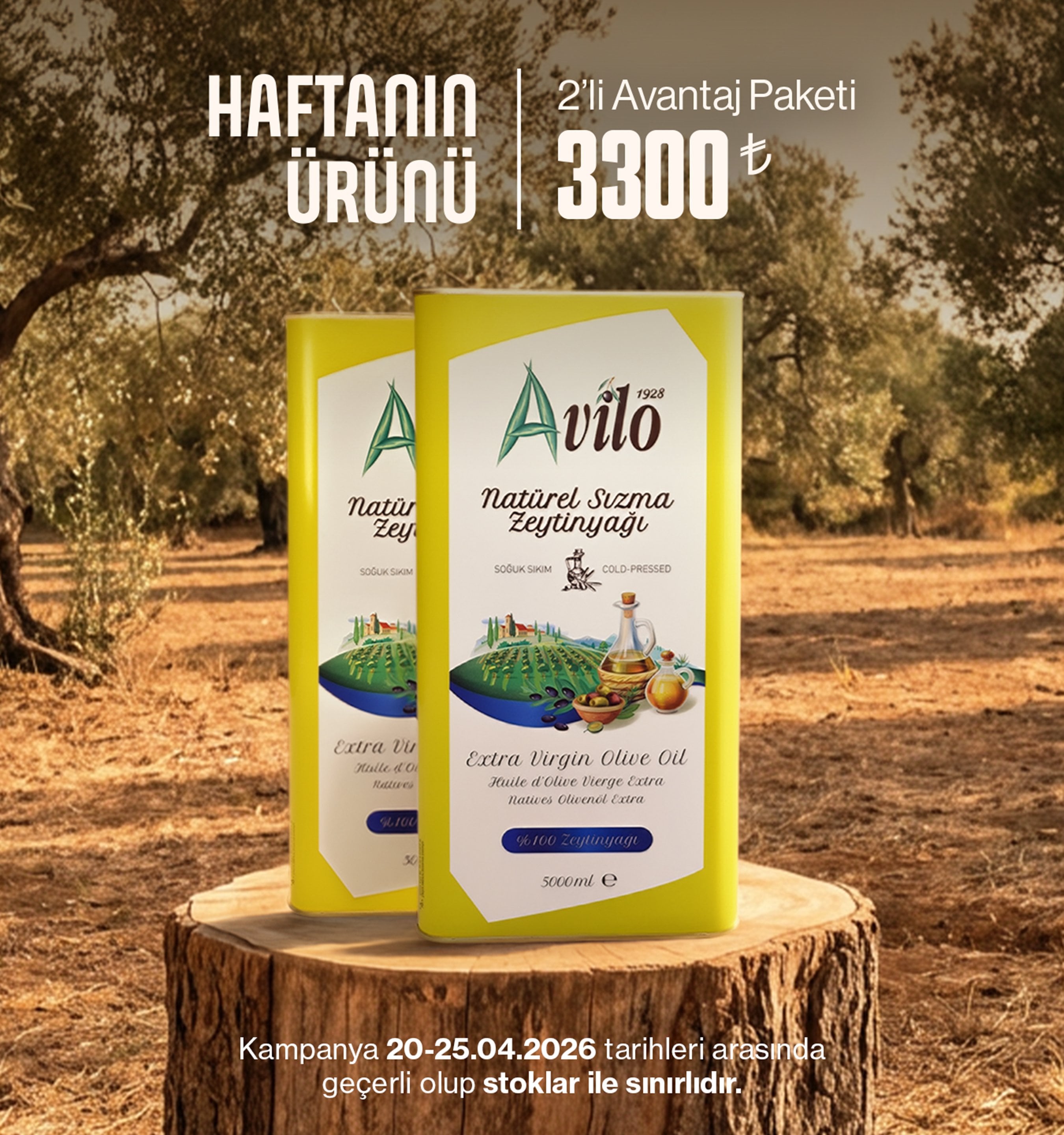 5 Lt Avilo Soğuk Sıkım Natürel Sızma Zeytinyağı - 2'li Avantaj Paketi 