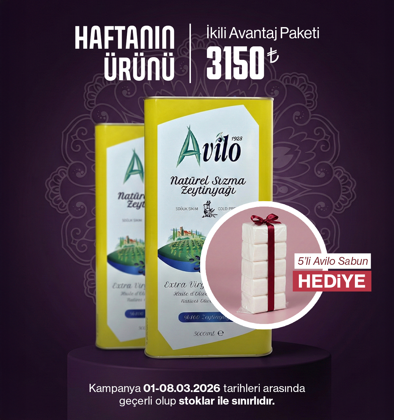 5 Lt Avilo Soğuk Sıkım Natürel Birinci Zeytinyağı 