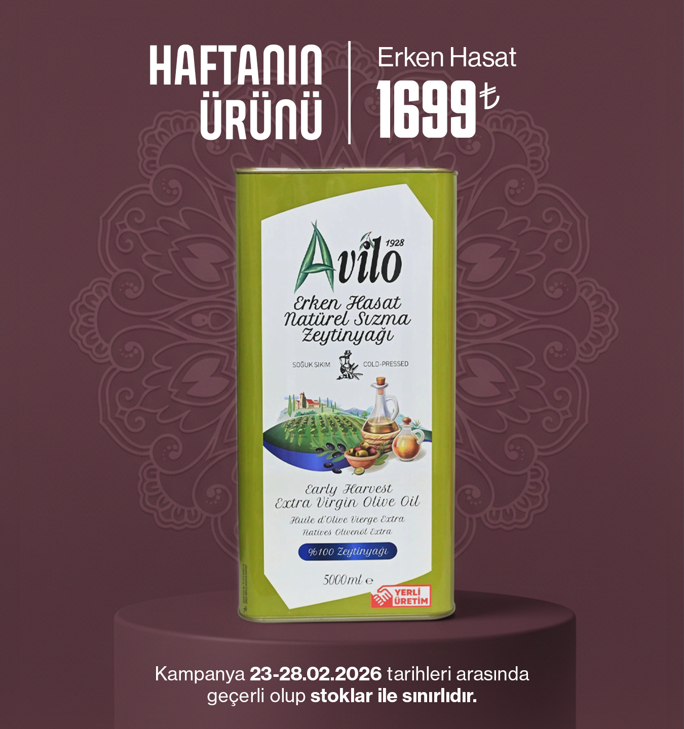 5 Lt Avilo Erken Hasat Filtresiz Soğuk Sıkım Natürel Sızma Zeytinyağı 